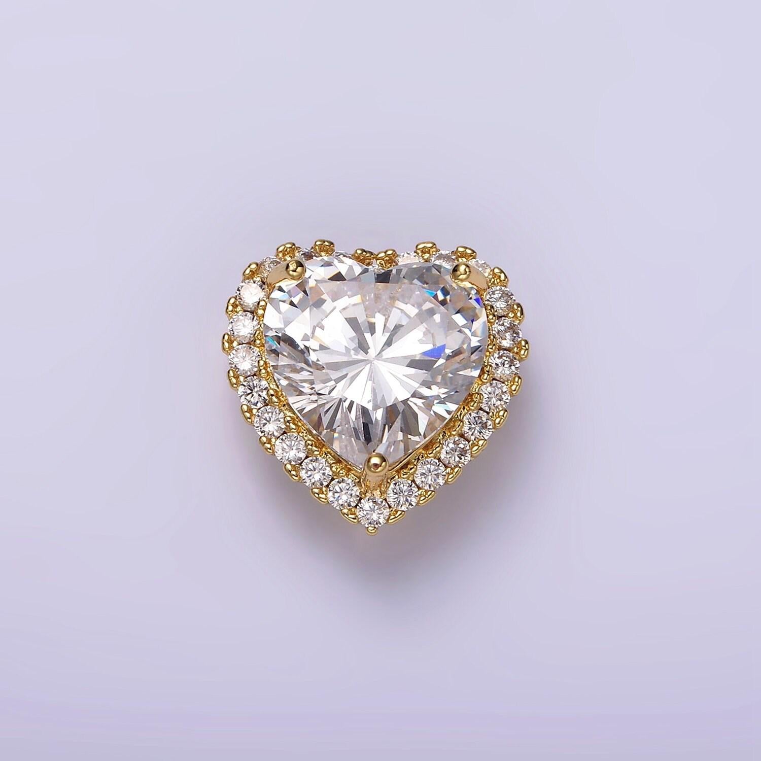 Cubic gold filled dainty cz heart spacer bead, gold micro pave color love diamond zirconia stone spacers for bracelet necklace | b851