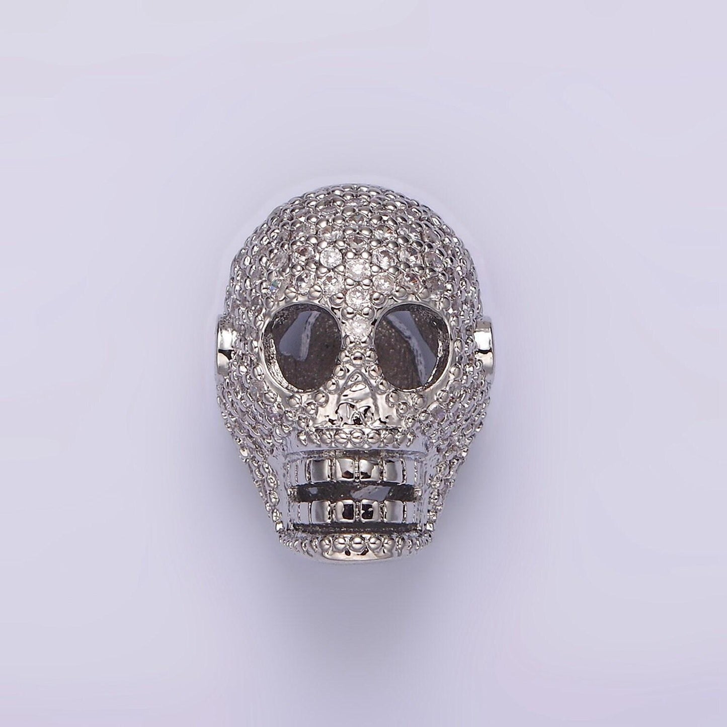 14k gold filled 16mm clear micro paved cz skeleton skull mask bead in gold & silver | b849 b850