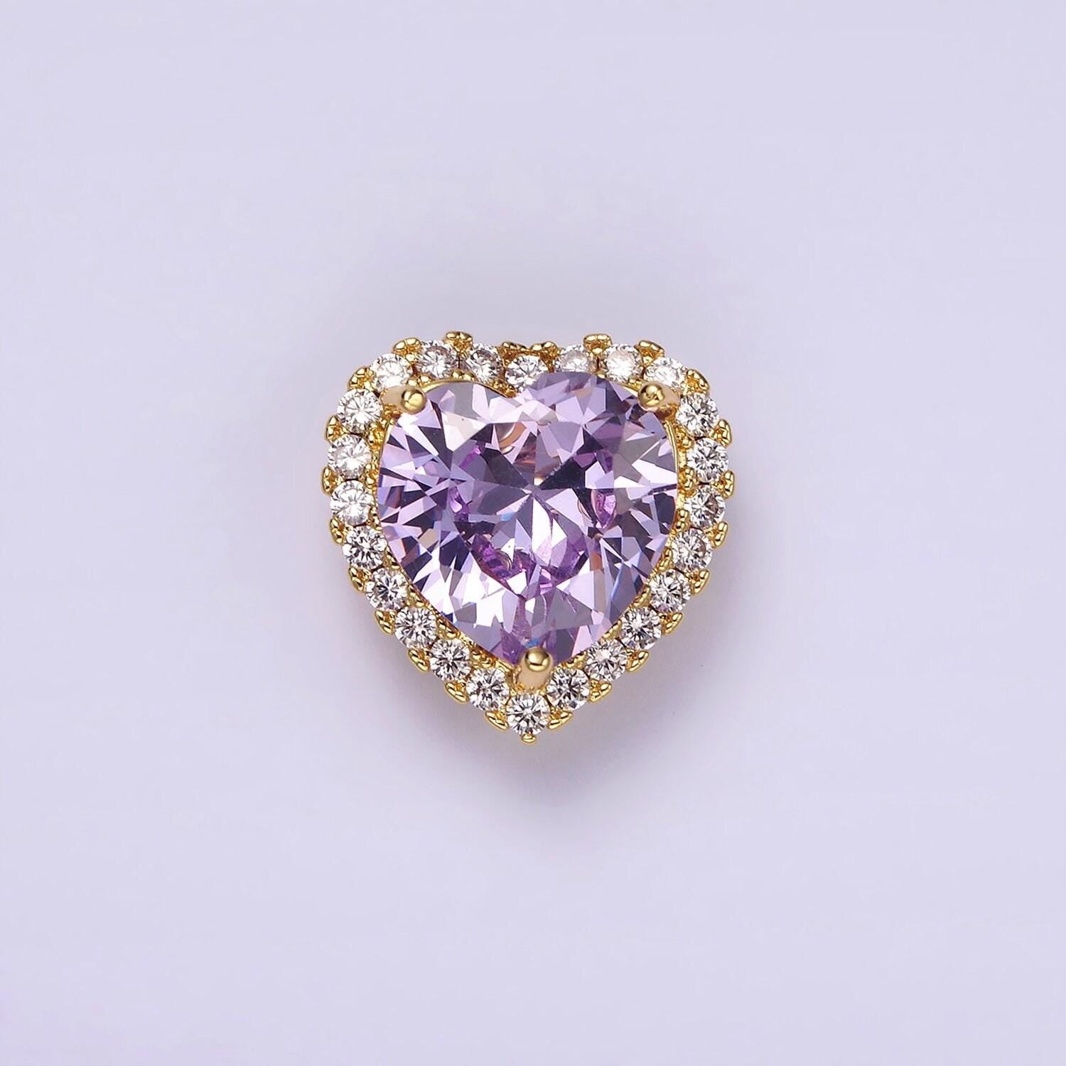 Cubic gold filled dainty cz heart spacer bead, gold micro pave color love diamond zirconia stone spacers for bracelet necklace | b851
