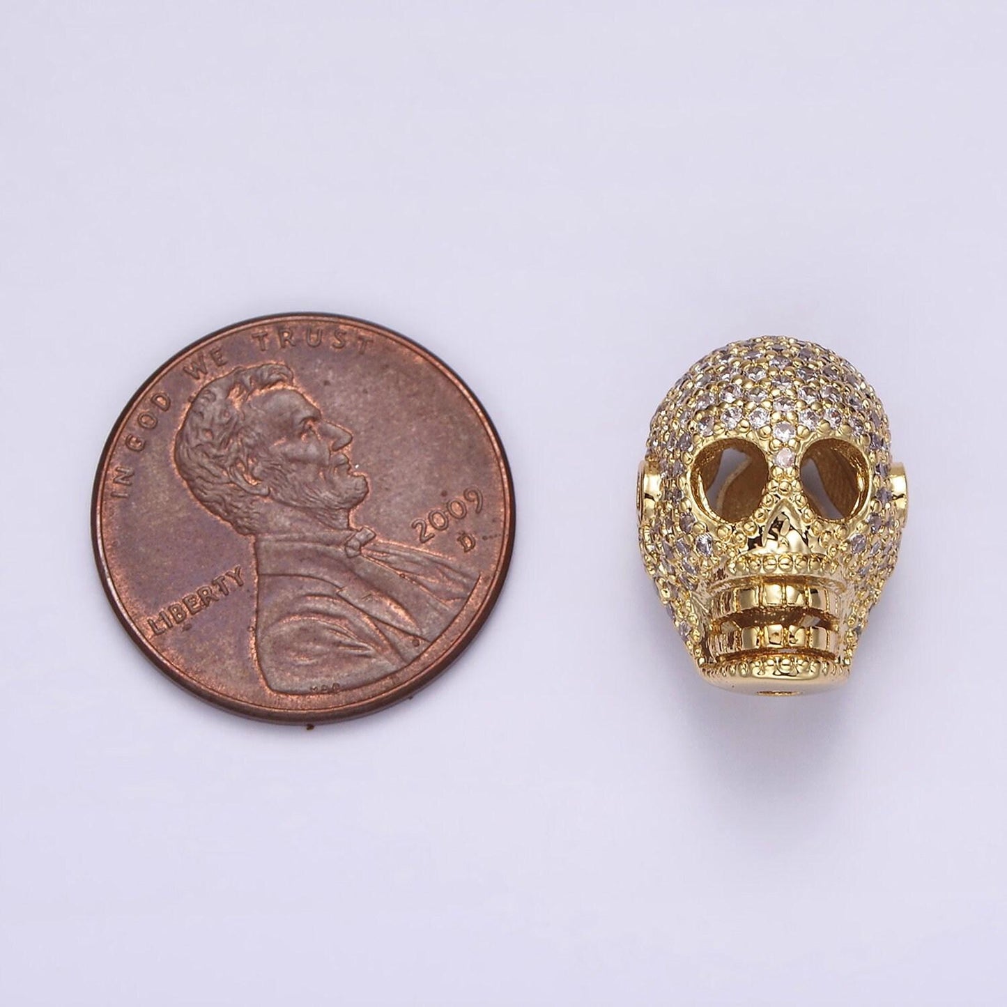 14k gold filled 16mm clear micro paved cz skeleton skull mask bead in gold & silver | b849 b850