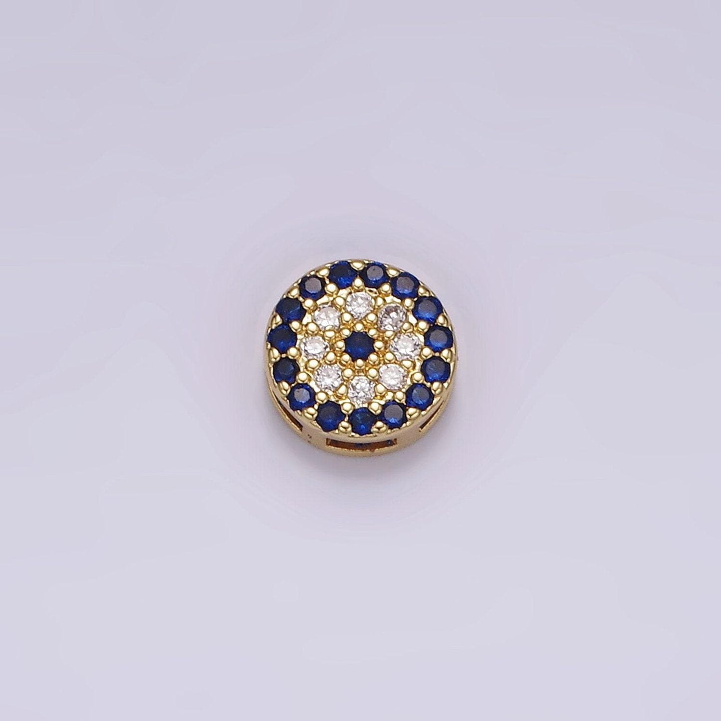 Cubic gold evil eye bead spacer, 24k gold filled dark blue clear cz target bead spacer | b-840
