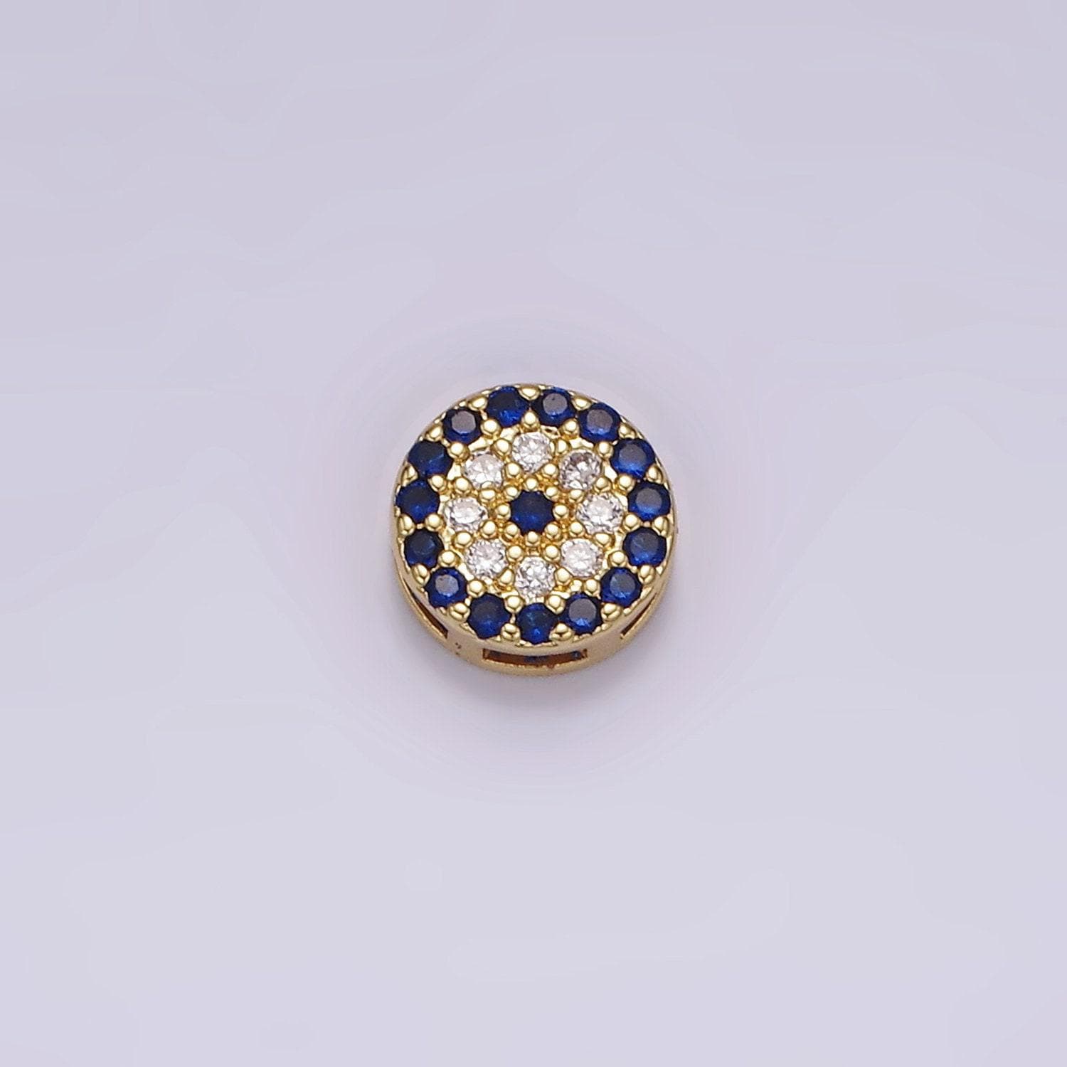 Cubic gold evil eye bead spacer, 24k gold filled dark blue clear cz target bead spacer | b-840