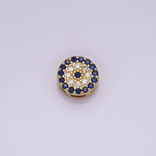 Cubic gold evil eye bead spacer, 24k gold filled dark blue clear cz target bead spacer | b-840