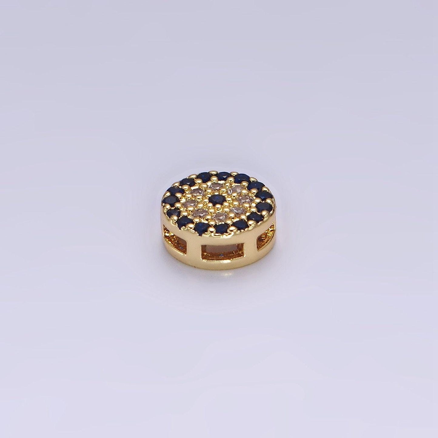 Cubic gold evil eye bead spacer, 24k gold filled dark blue clear cz target bead spacer | b-840