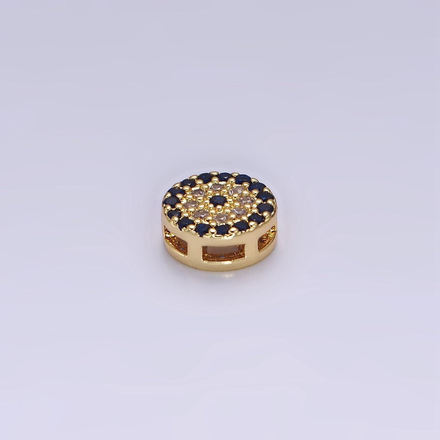 Cubic gold evil eye bead spacer, 24k gold filled dark blue clear cz target bead spacer | b-840