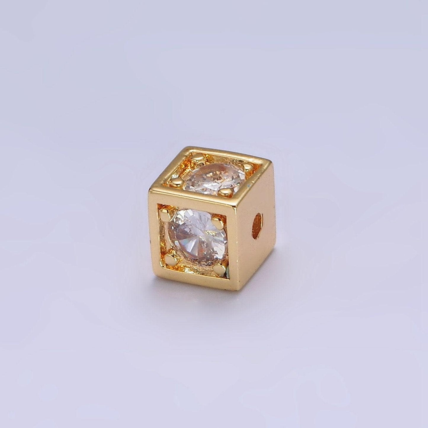 18k gold filled 6mm multiple clear crystal cz box bead | b-791