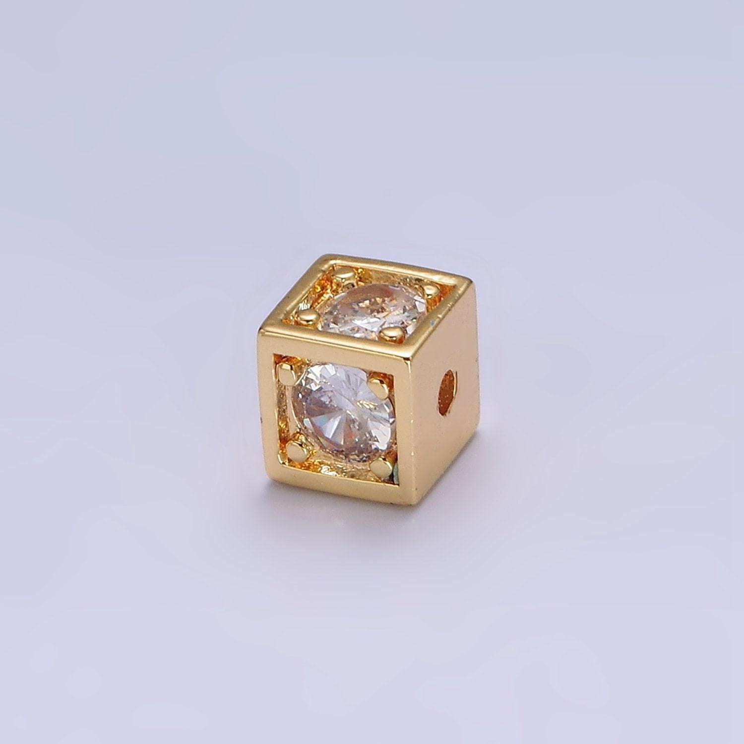 18k gold filled 6mm multiple clear crystal cz box bead | b-791