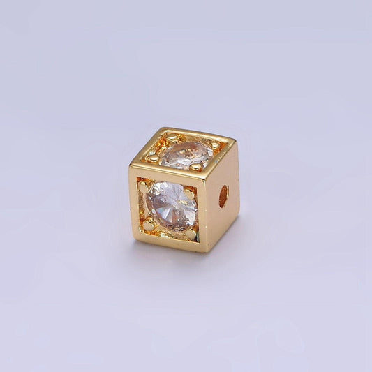 18k gold filled 6mm multiple clear crystal cz box bead | b-791