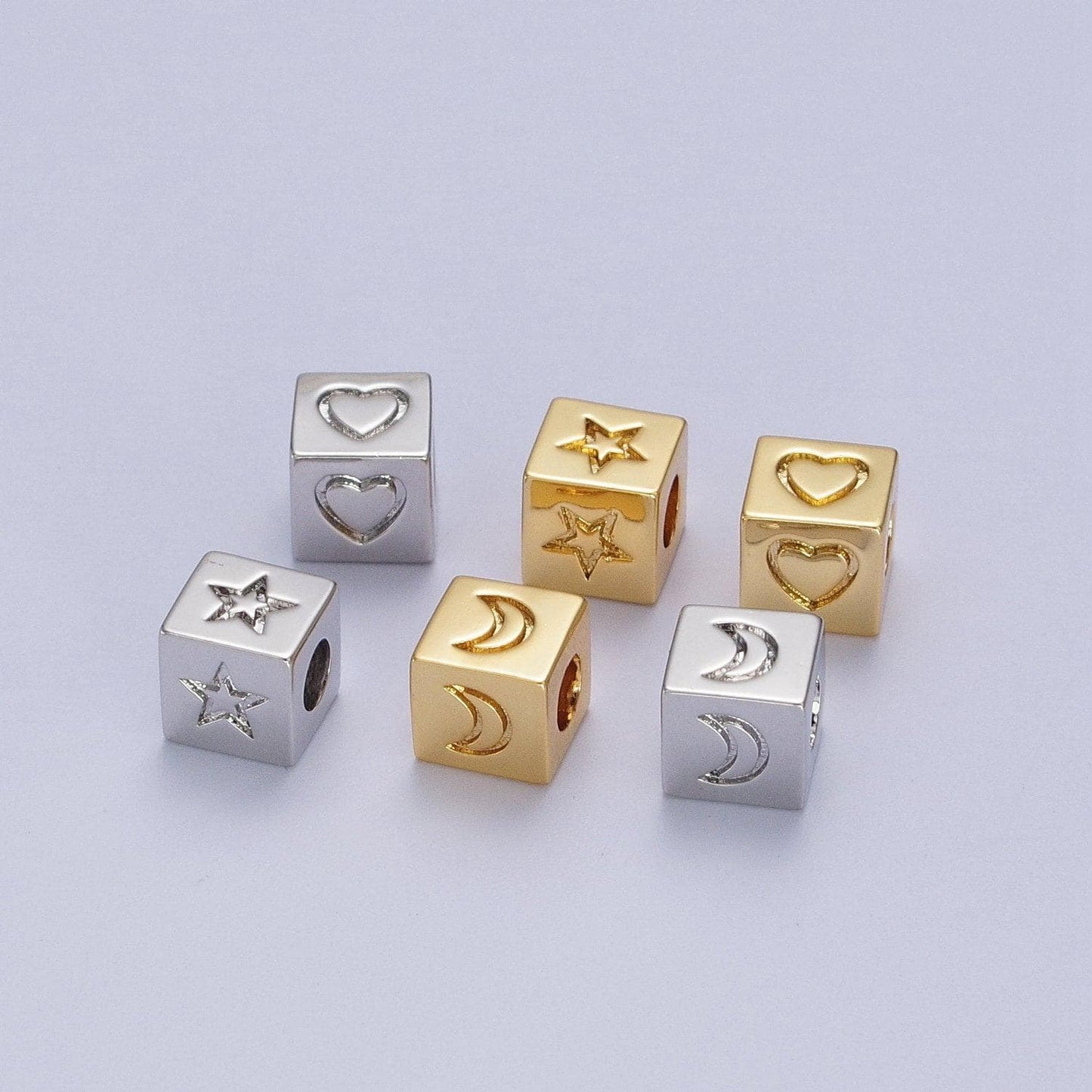 1x gold cube box square beads size 6mm star heart moon spacer findings for jewelry making supplier and wholesale