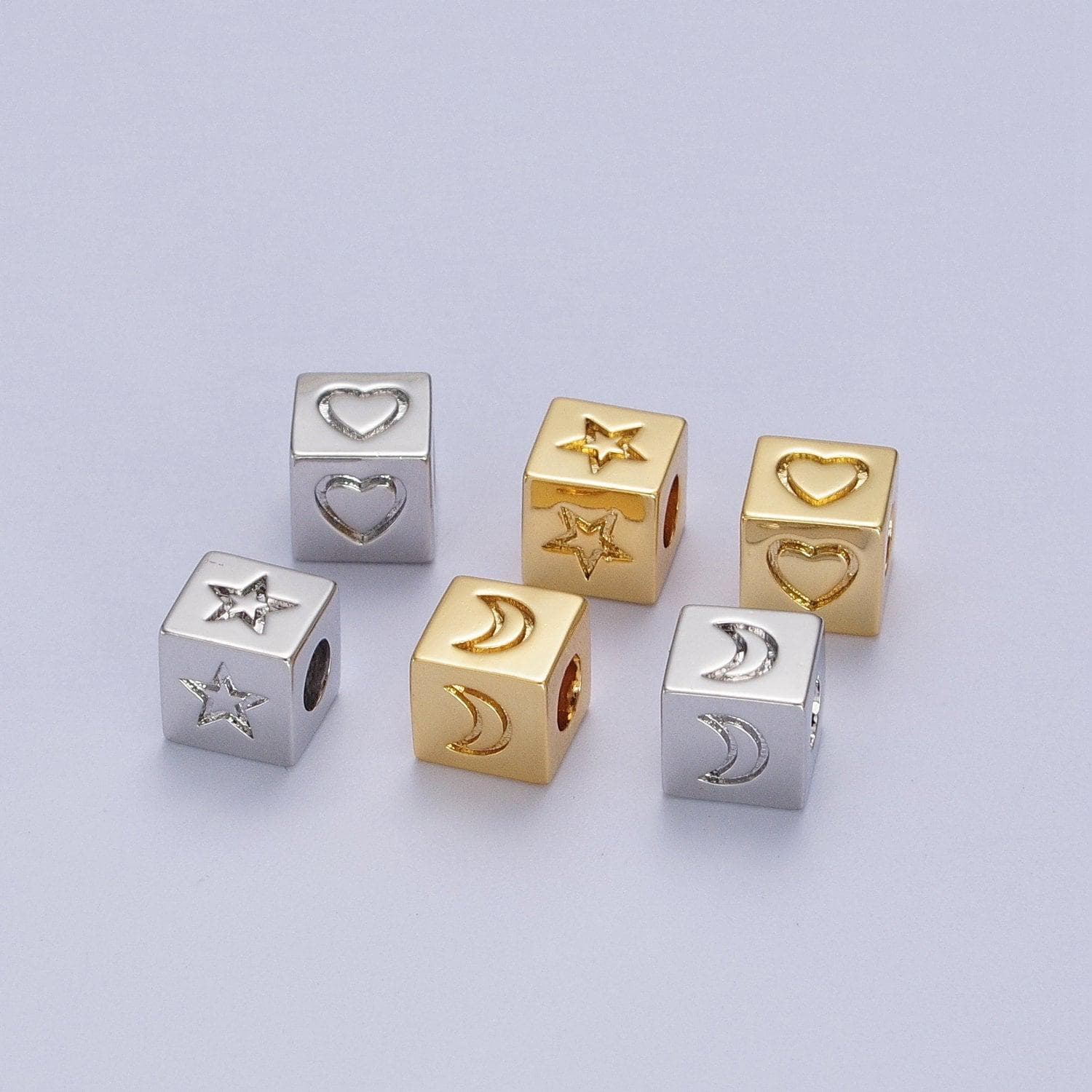 1x gold cube box square beads size 6mm star heart moon spacer findings for jewelry making supplier and wholesale
