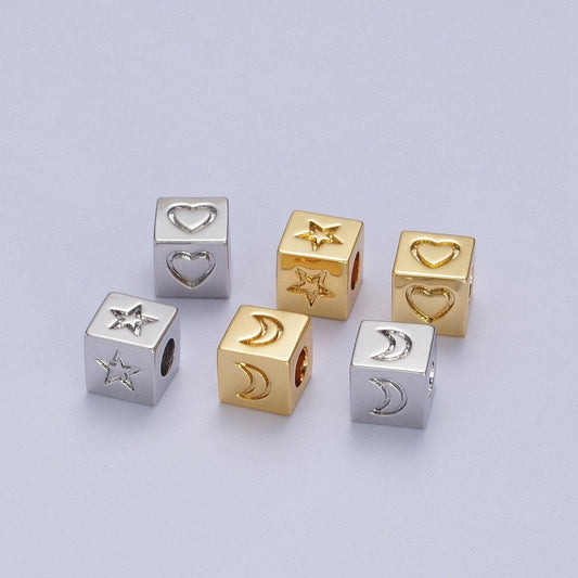 1x gold cube box square beads size 6mm star heart moon spacer findings for jewelry making supplier and wholesale