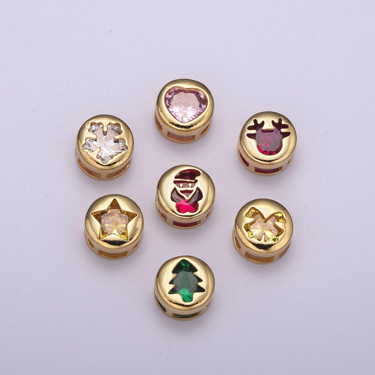 Multi color cz gold holyday season bead, winter, christmas spacer bead bracelet jewelry personalized jewelry supply component b766 - b772