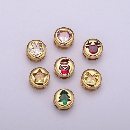 Multi color cz gold holyday season bead, winter, christmas spacer bead bracelet jewelry personalized jewelry supply component b766 - b772