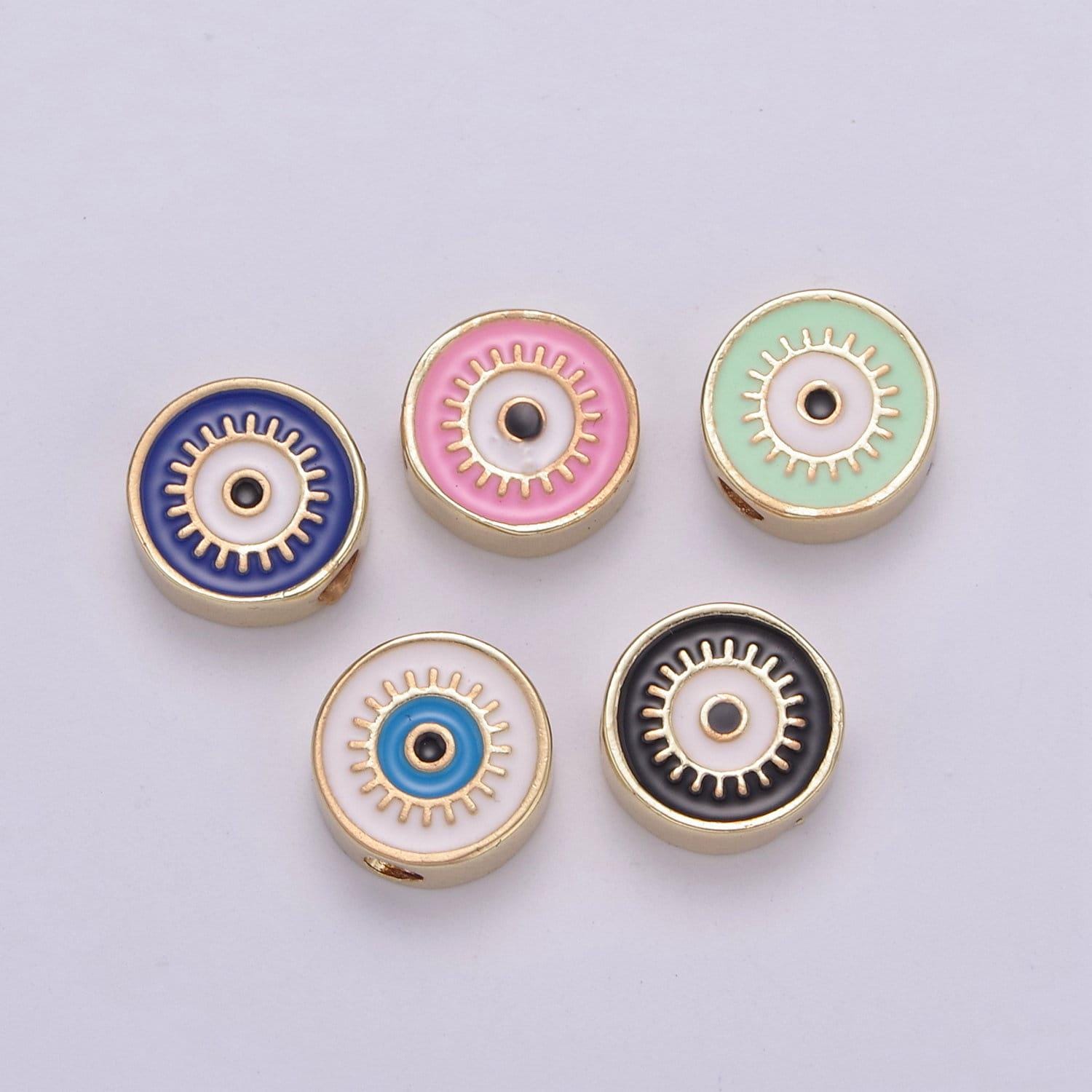 Double sided round evil eye enamel charm beads dainty eye pendant for necklace bracelet earring supply component b-763 b-764