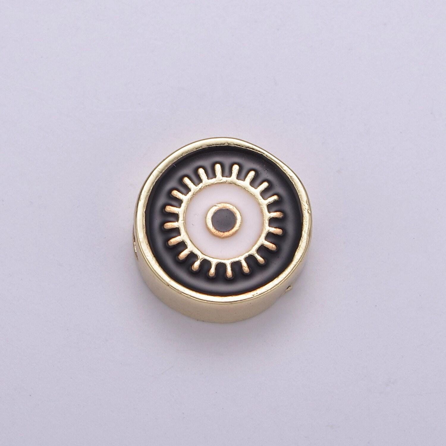 Double sided round evil eye enamel charm beads dainty eye pendant for necklace bracelet earring supply component b-763 b-764