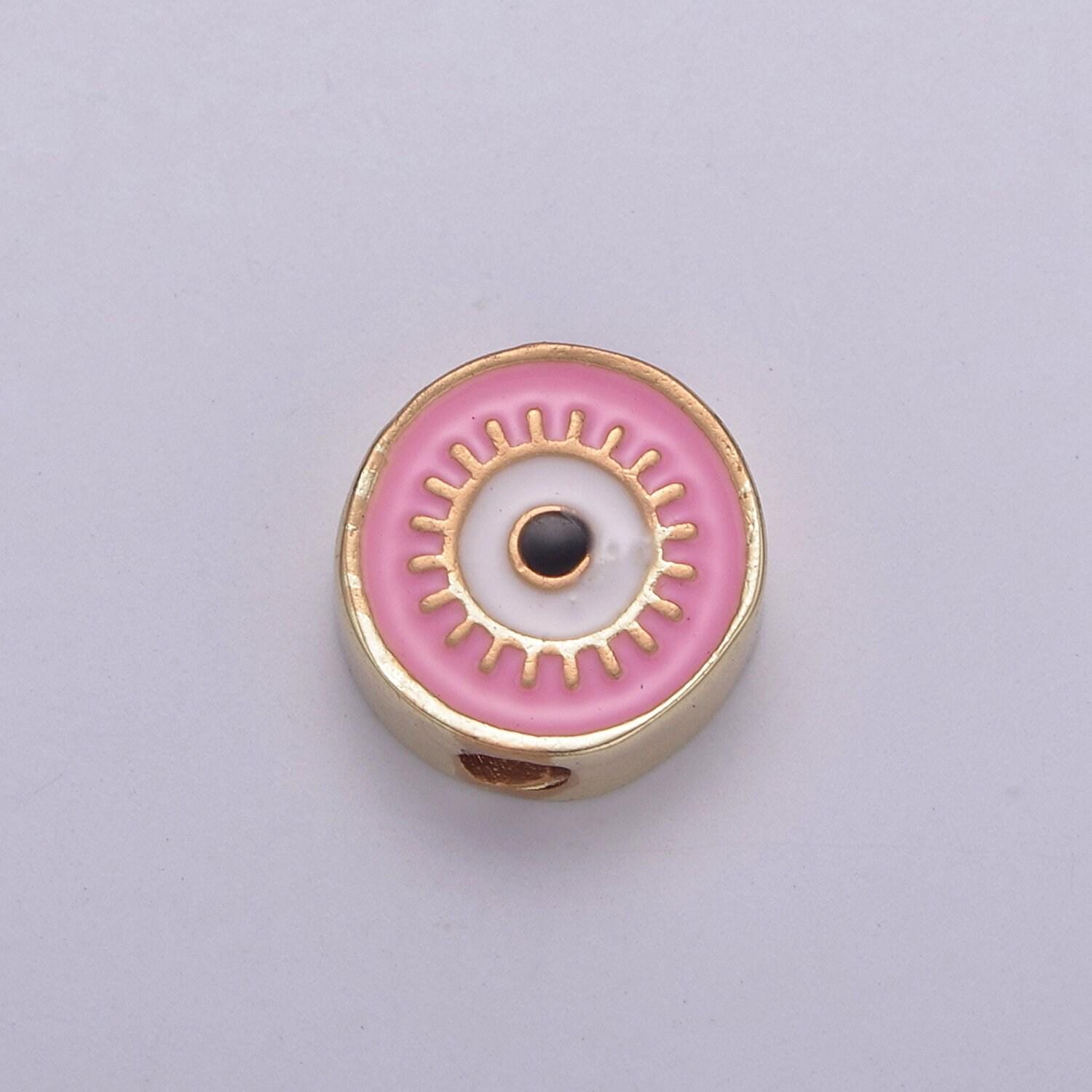 Double sided round evil eye enamel charm beads dainty eye pendant for necklace bracelet earring supply component b-763 b-764