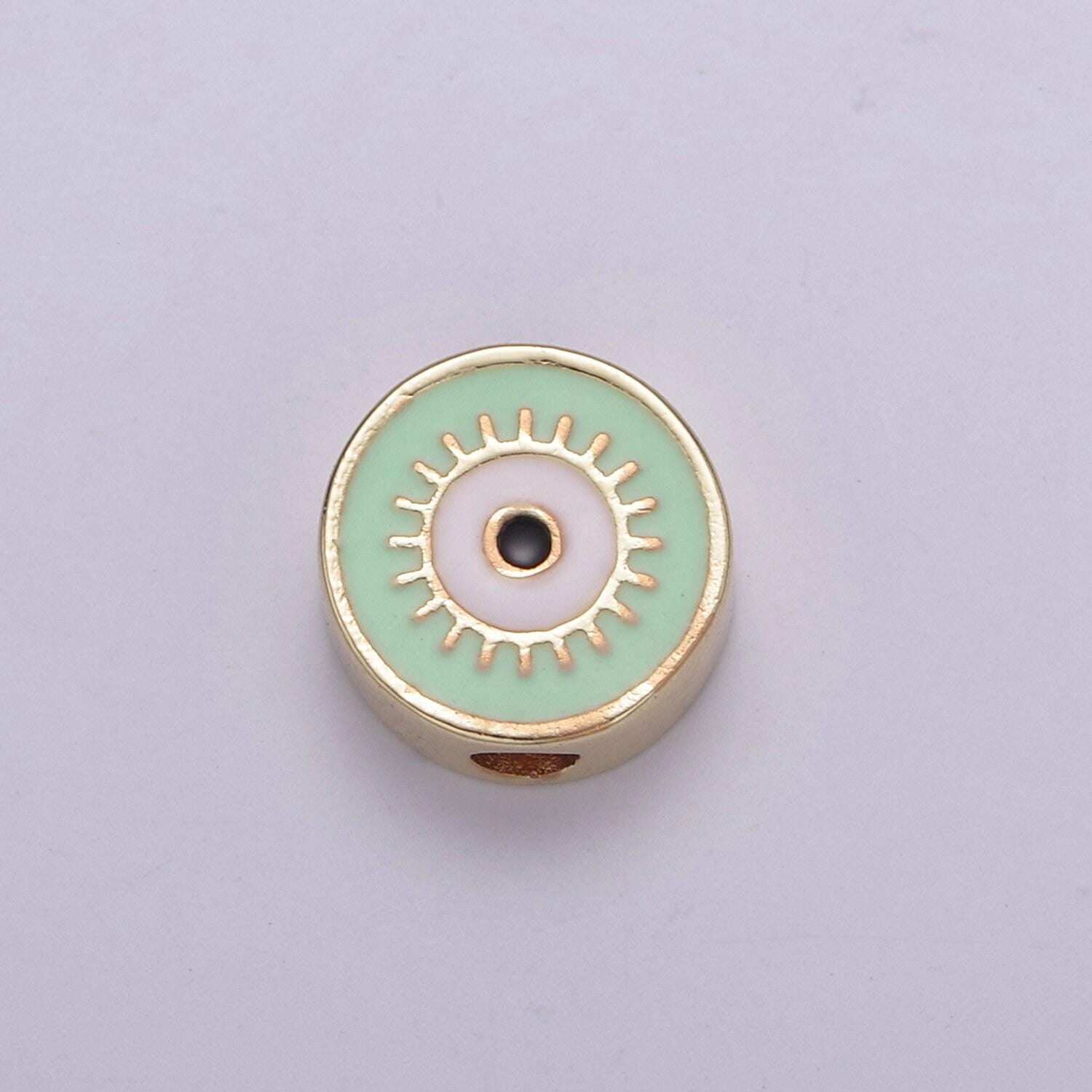 Double sided round evil eye enamel charm beads dainty eye pendant for necklace bracelet earring supply component b-763 b-764