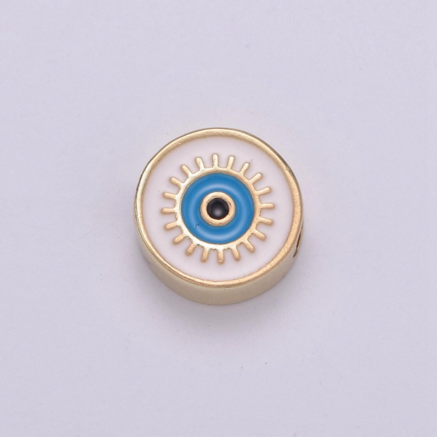 Double sided round evil eye enamel charm beads dainty eye pendant for necklace bracelet earring supply component b-763 b-764