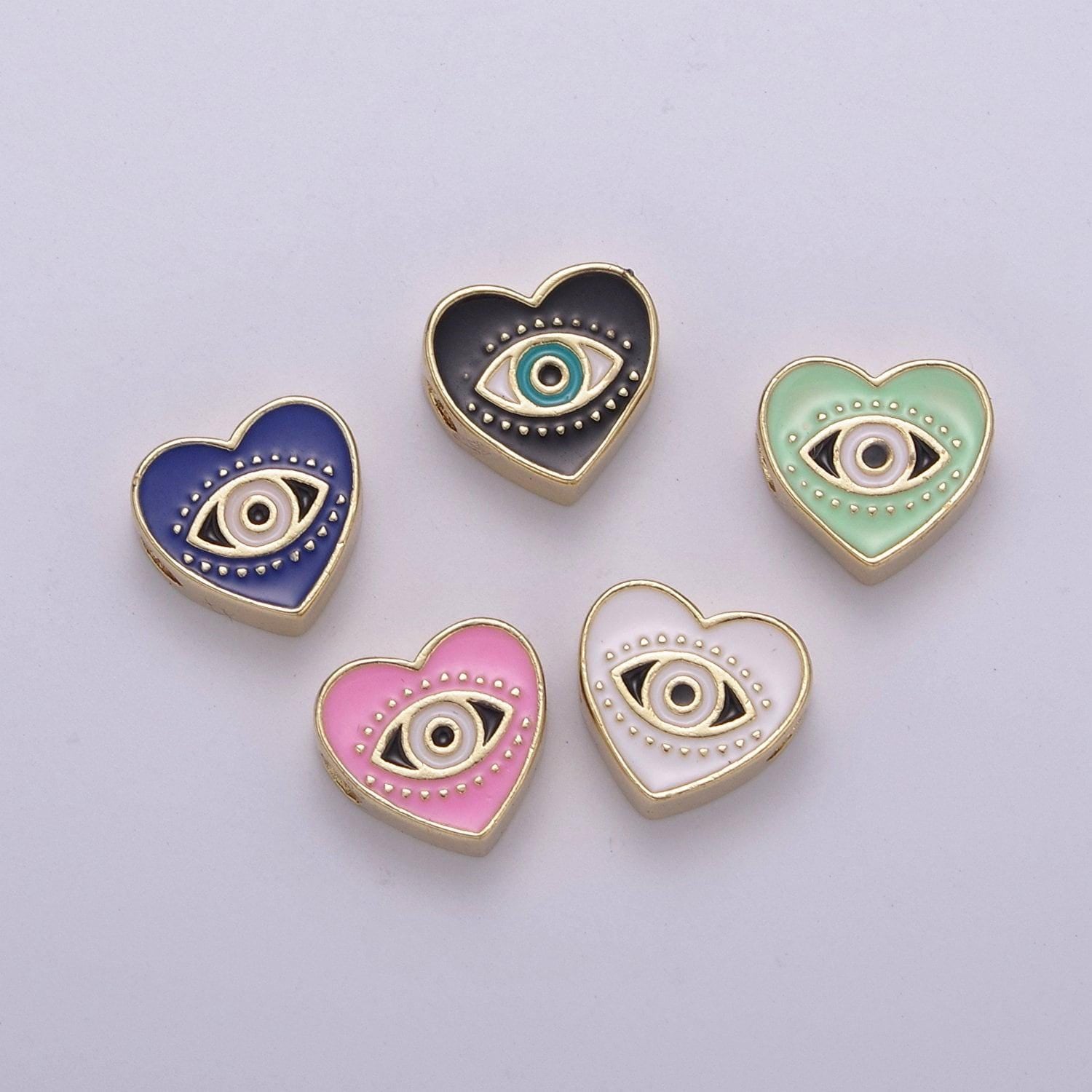 Double sided evil eye enamel charm beads dainty heart eye of ra pendant for necklace bracelet earring supply component b-753 ~ b-754