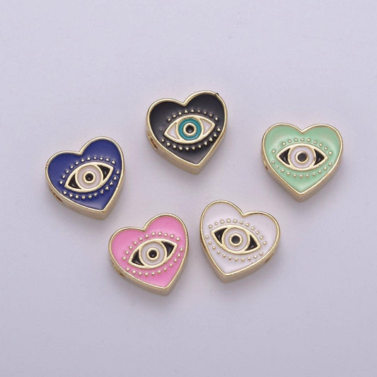 Double sided evil eye enamel charm beads dainty heart eye of ra pendant for necklace bracelet earring supply component b-753 ~ b-754
