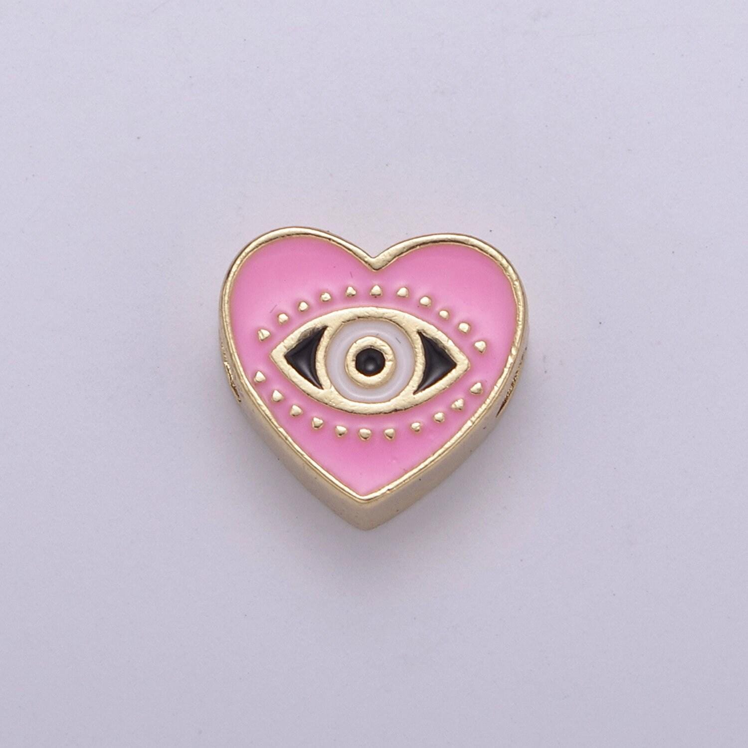 Double sided evil eye enamel charm beads dainty heart eye of ra pendant for necklace bracelet earring supply component b-753 ~ b-754