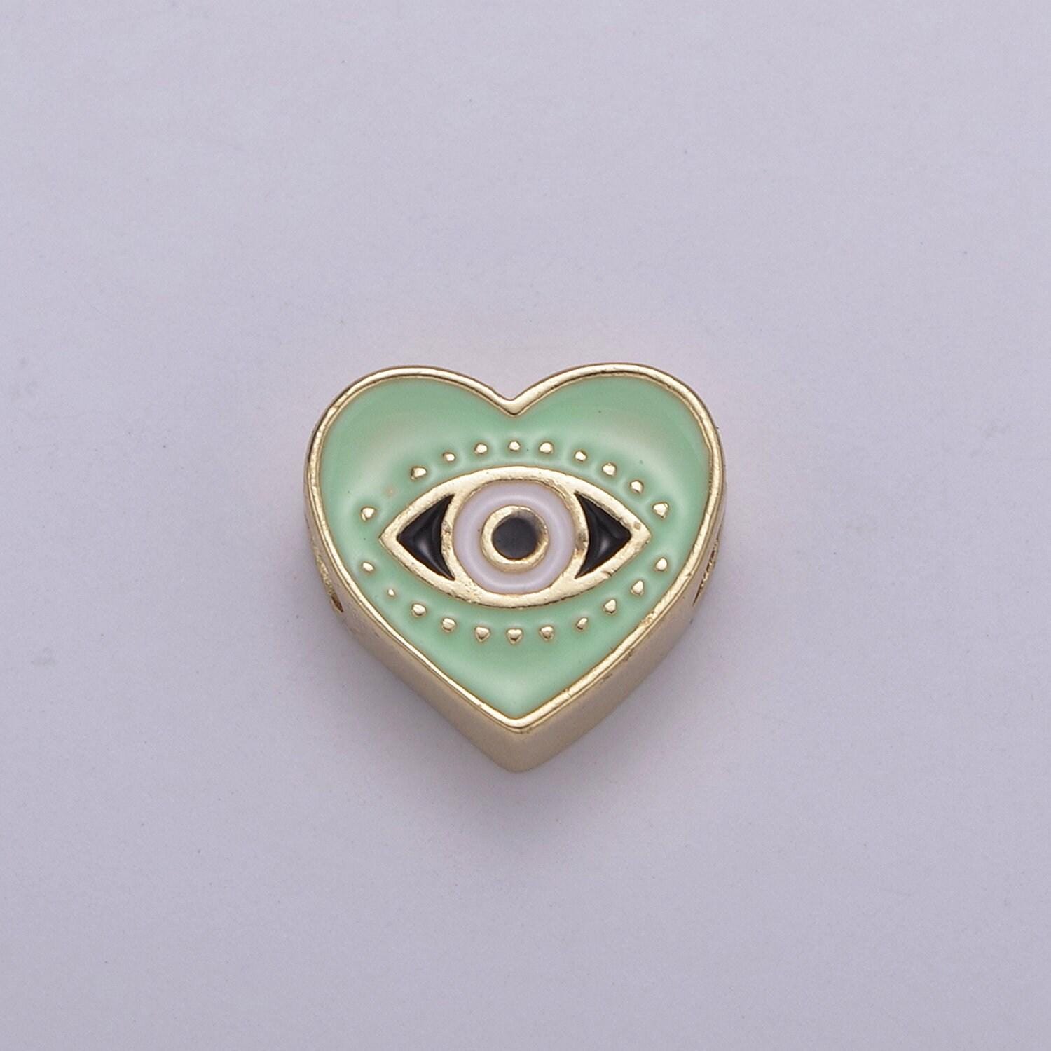 Double sided evil eye enamel charm beads dainty heart eye of ra pendant for necklace bracelet earring supply component b-753 ~ b-754