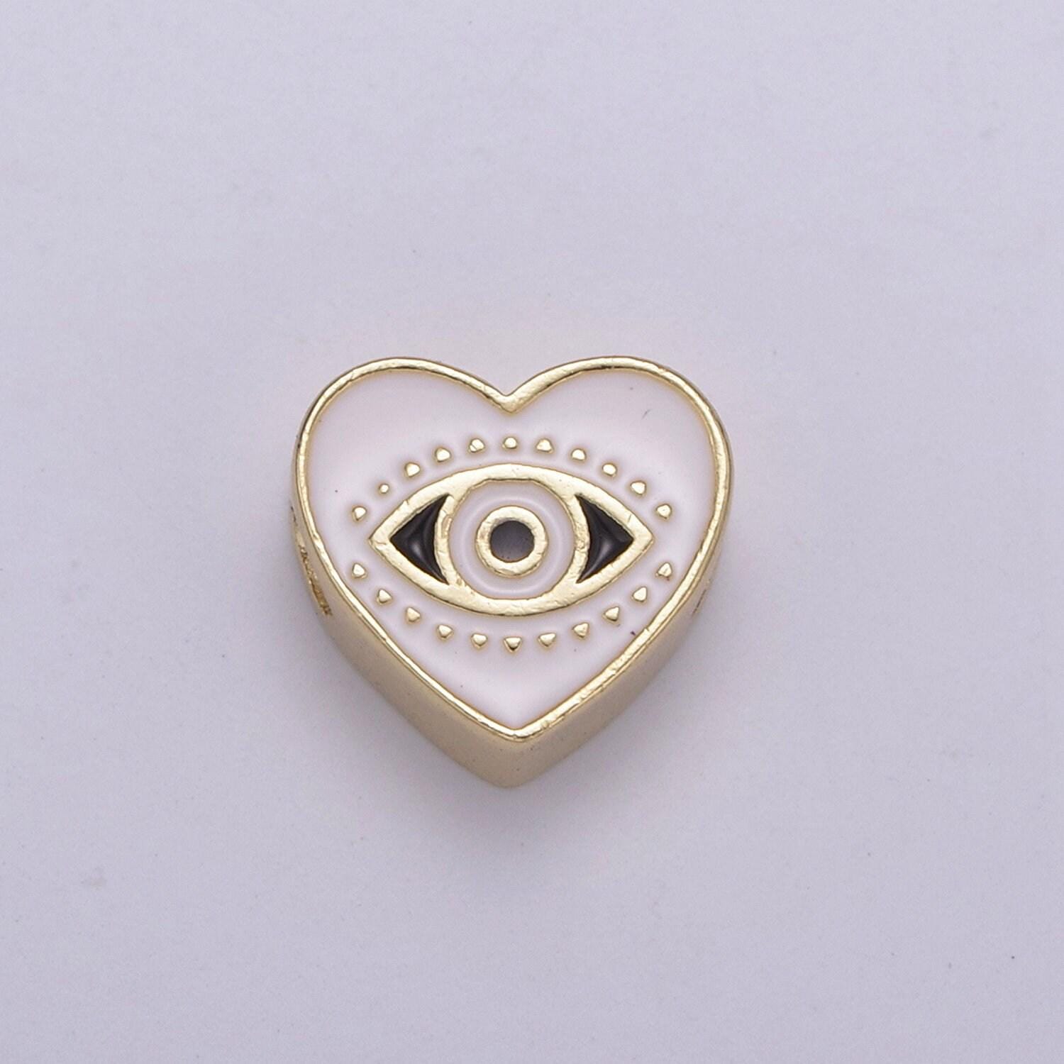 Double sided evil eye enamel charm beads dainty heart eye of ra pendant for necklace bracelet earring supply component b-753 ~ b-754