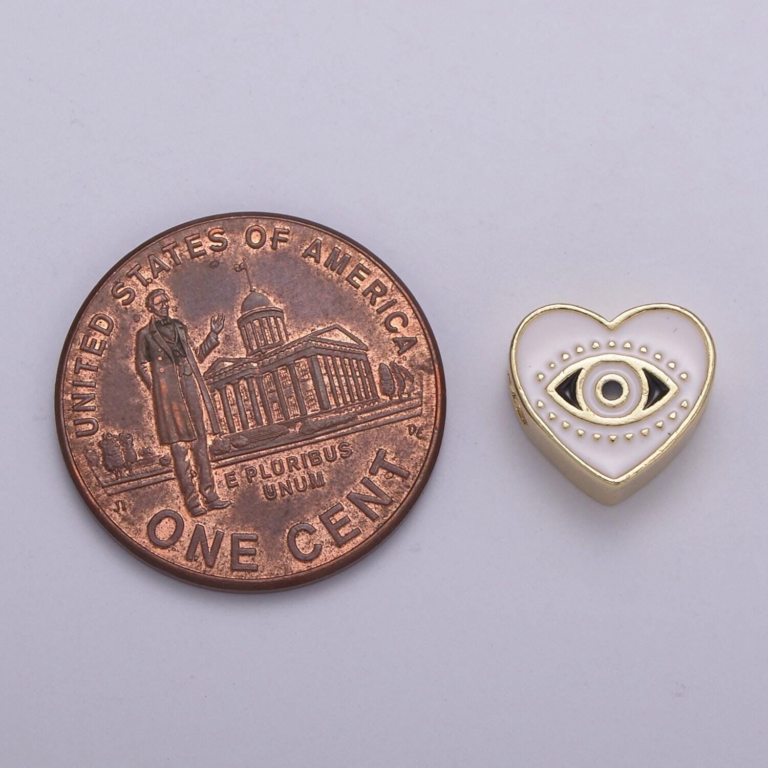 Double sided evil eye enamel charm beads dainty heart eye of ra pendant for necklace bracelet earring supply component b-753 ~ b-754