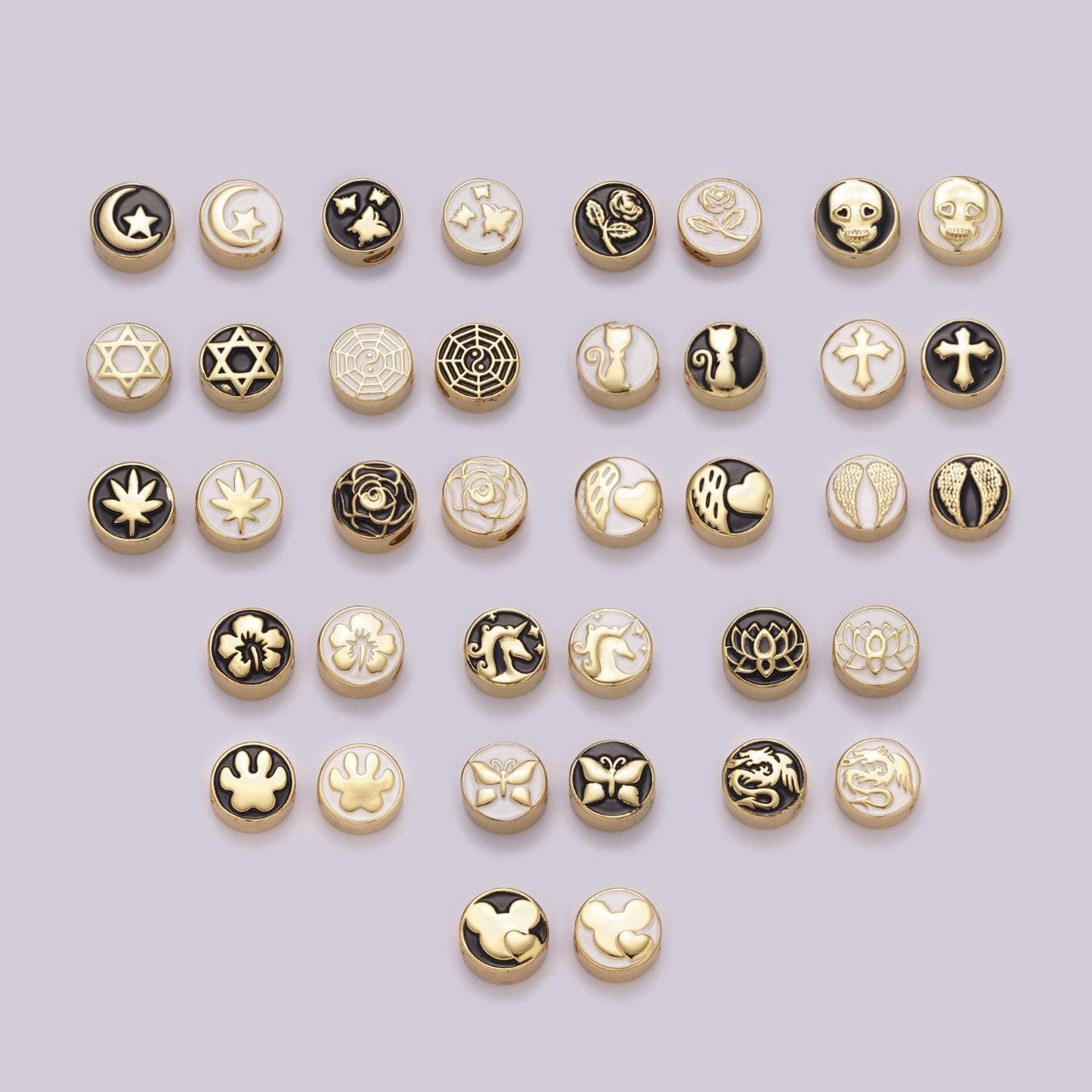 12mm enamel round bead flower cross design bead black white gold cute spacer bead bracelet supply star cross yin yang weed lotus