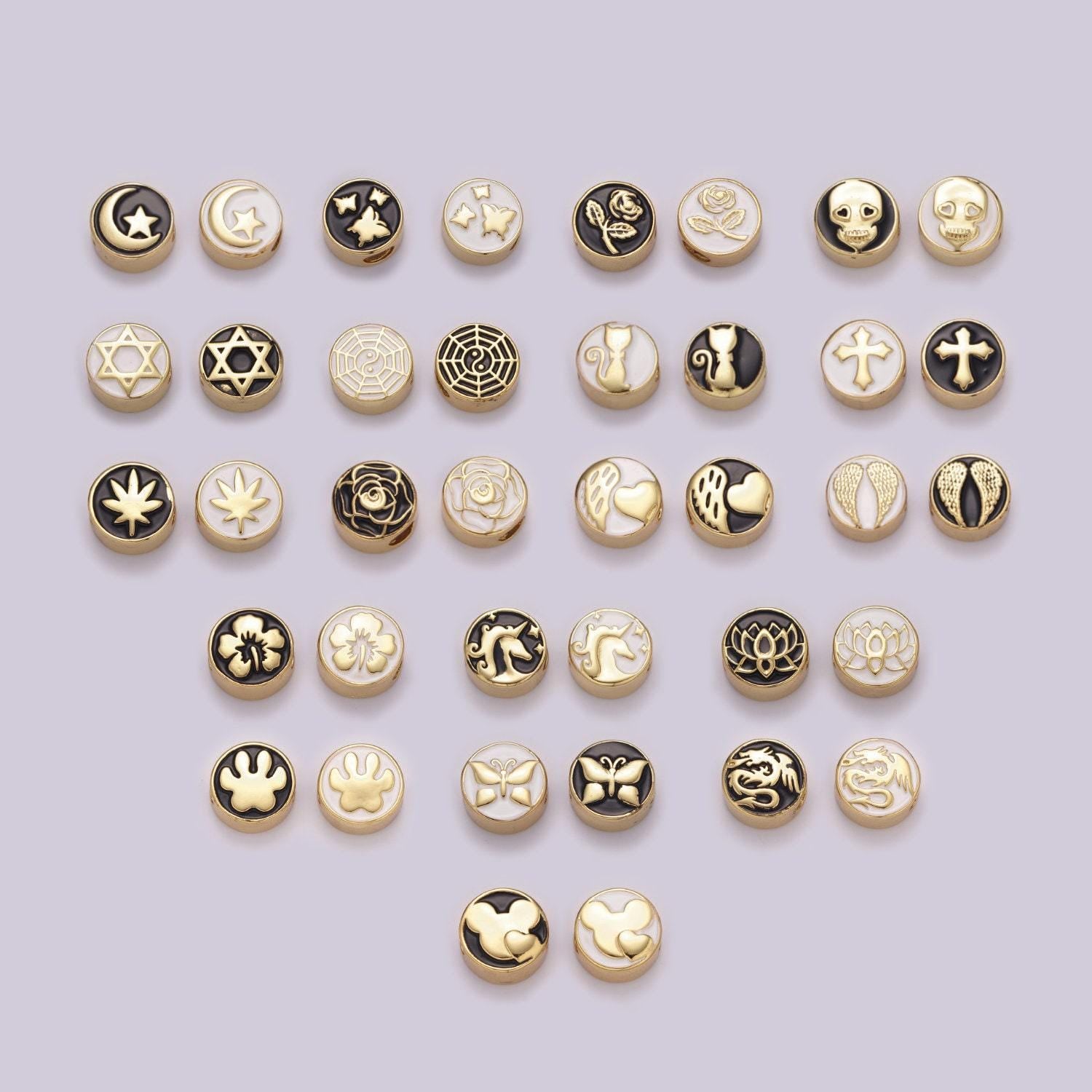 12mm enamel round bead flower cross design bead black white gold cute spacer bead bracelet supply star cross yin yang weed lotus