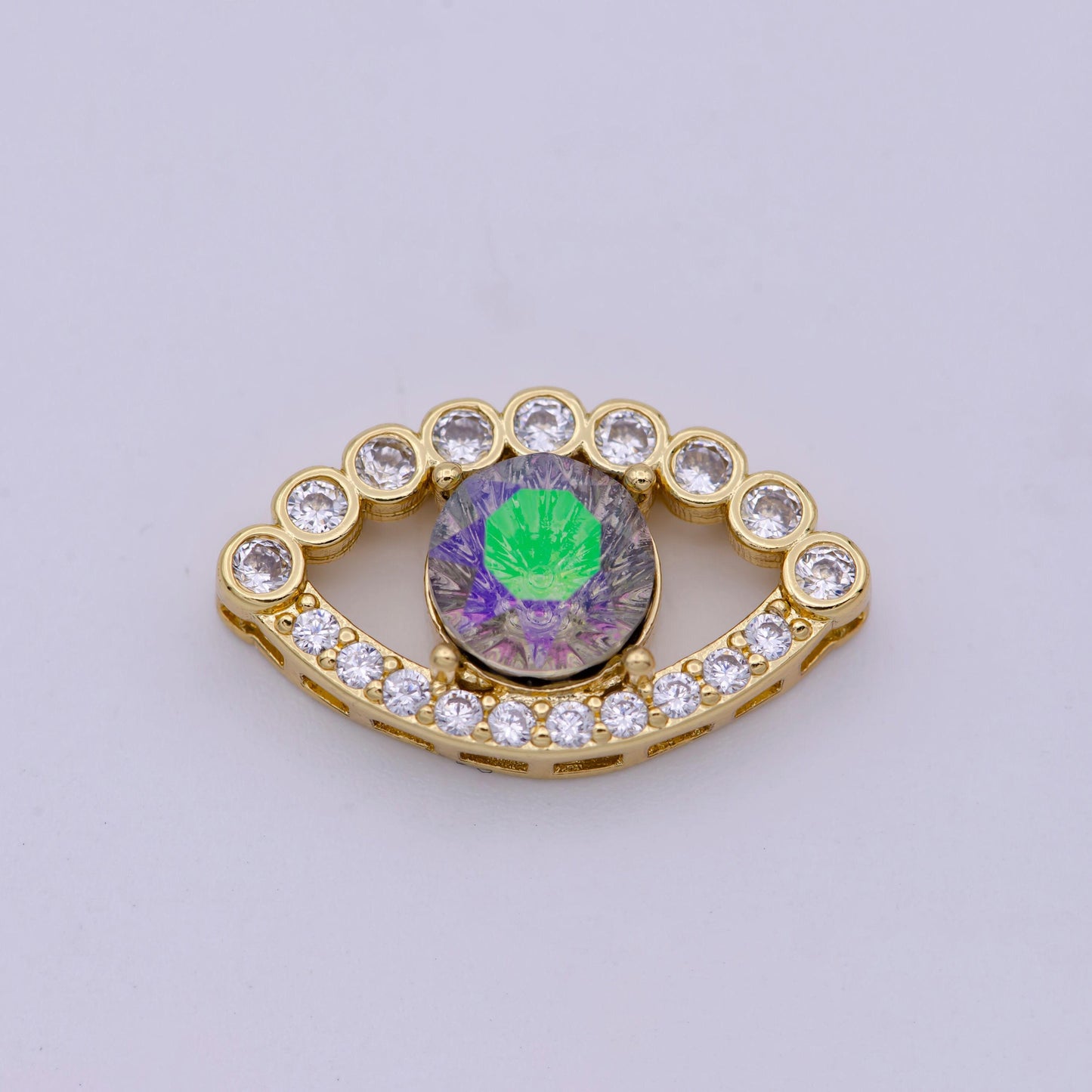 14k gold filled evil eye slider beads, rainbow cz evil eye charm beads for bracelet necklace jewelry supplies b-708