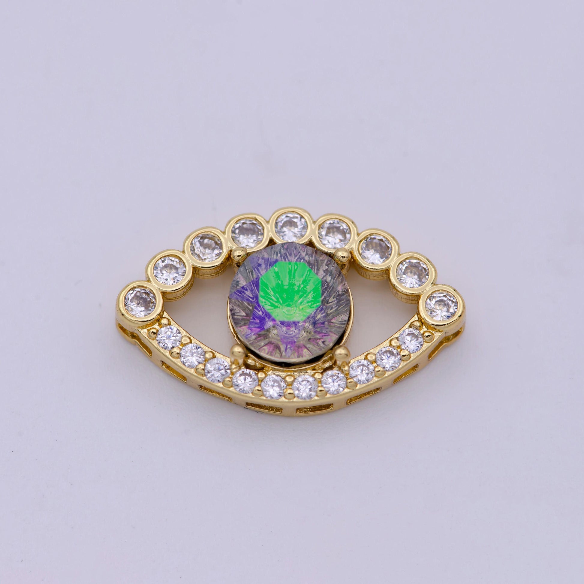 14k gold filled evil eye slider beads, rainbow cz evil eye charm beads for bracelet necklace jewelry supplies b-708