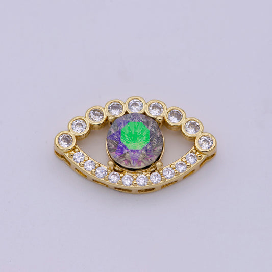14k gold filled evil eye slider beads, rainbow cz evil eye charm beads for bracelet necklace jewelry supplies b-708