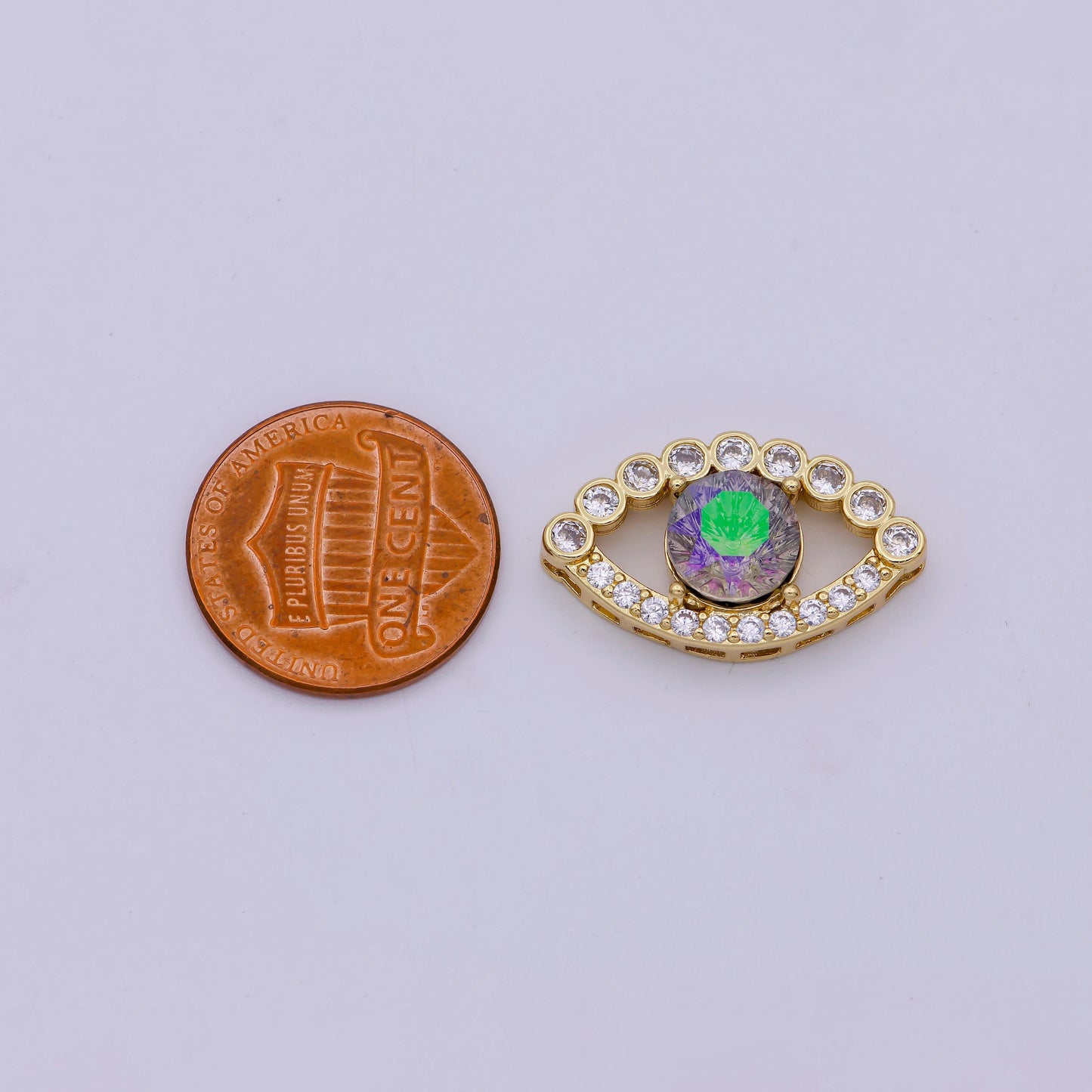 14k gold filled evil eye slider beads, rainbow cz evil eye charm beads for bracelet necklace jewelry supplies b-708
