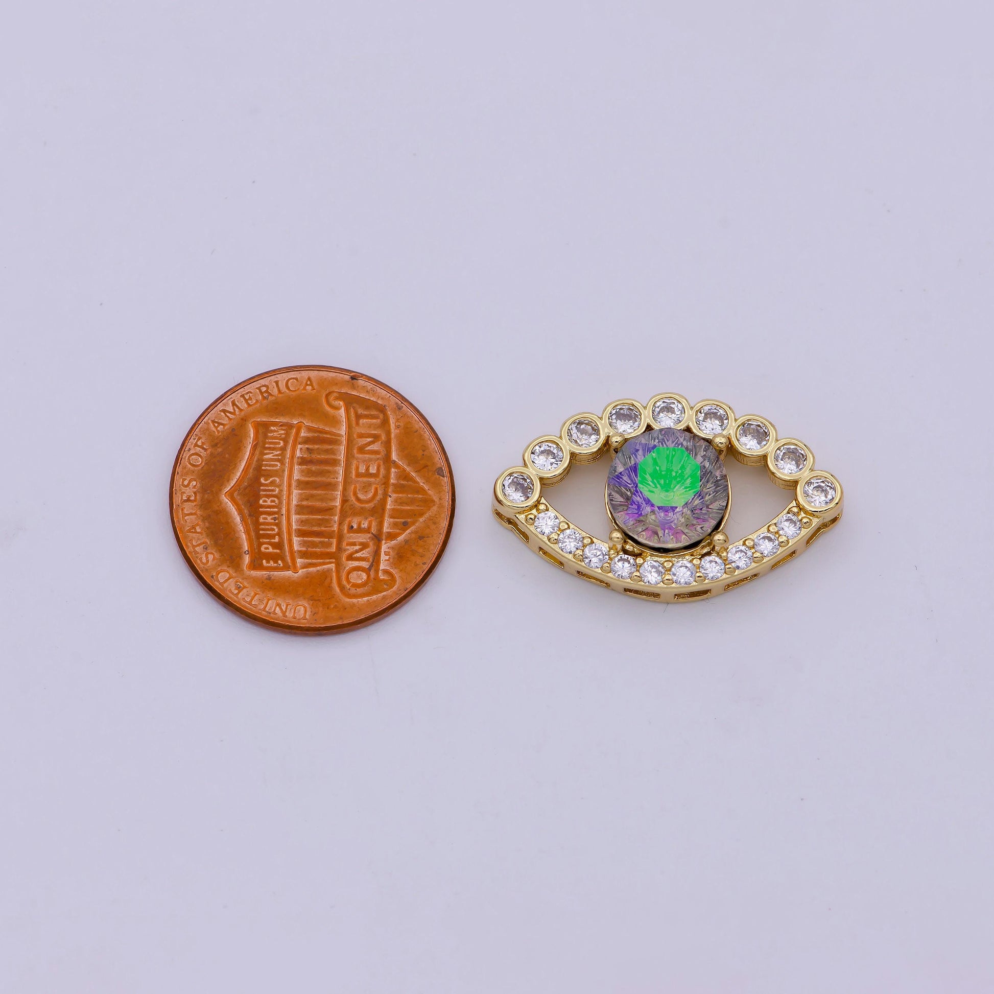 14k gold filled evil eye slider beads, rainbow cz evil eye charm beads for bracelet necklace jewelry supplies b-708