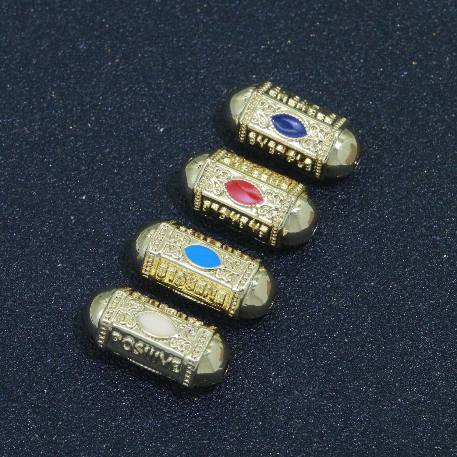Enamel eye bead spacer pill shape small hole tube spacer beads, 14k gold filled drum barrel bead for bracelet component, b-626