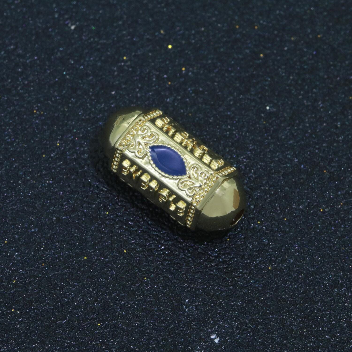 Enamel eye bead spacer pill shape small hole tube spacer beads, 14k gold filled drum barrel bead for bracelet component, b-626