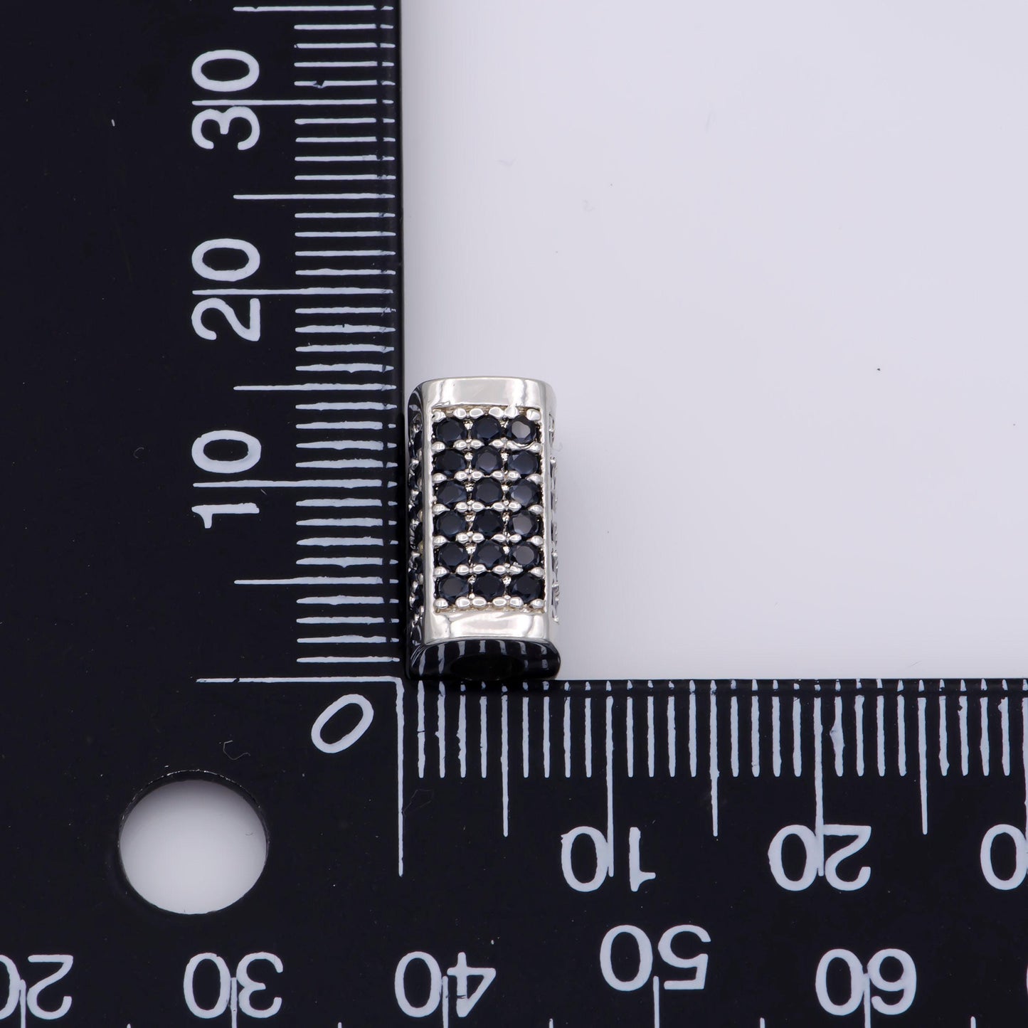 1x black cz pave on black large hole hexagon tube spacer beads, cubic zirconia silver tube space beads, men's jewelry findings