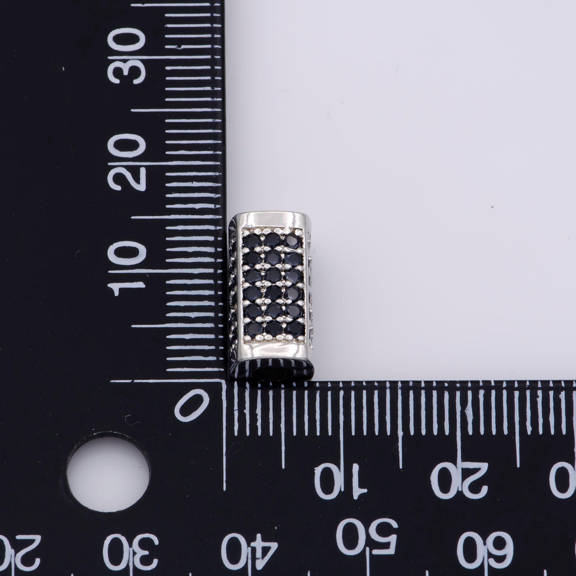 1x black cz pave on black large hole hexagon tube spacer beads, cubic zirconia silver tube space beads, men's jewelry findings