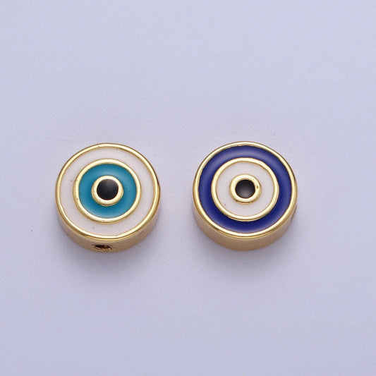 Gold enamel target evil eye bead spacer, 24k gold filled teal & dark blue eye of ra archery target bead spacer | b-937, b-938