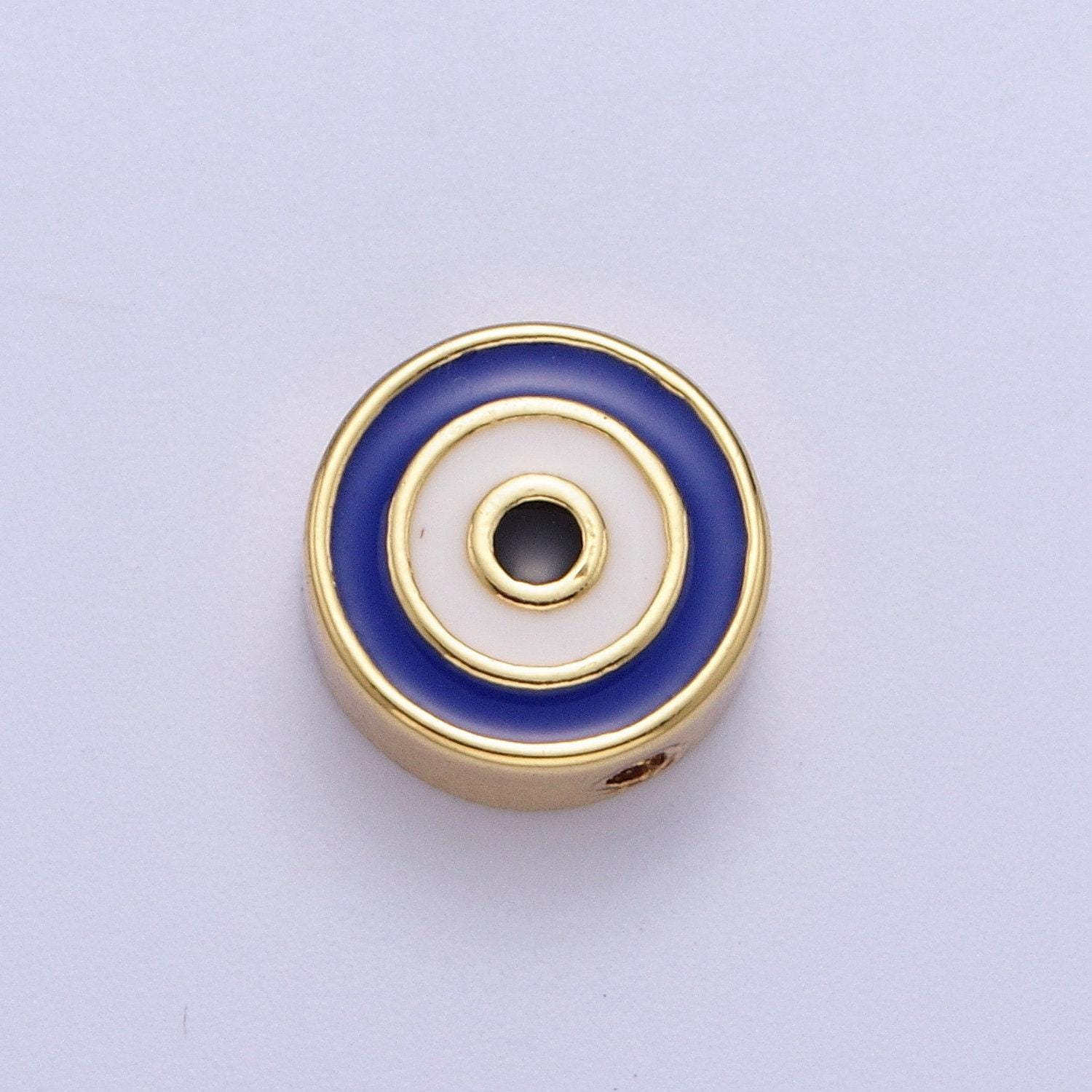 Gold enamel target evil eye bead spacer, 24k gold filled teal & dark blue eye of ra archery target bead spacer | b-937, b-938