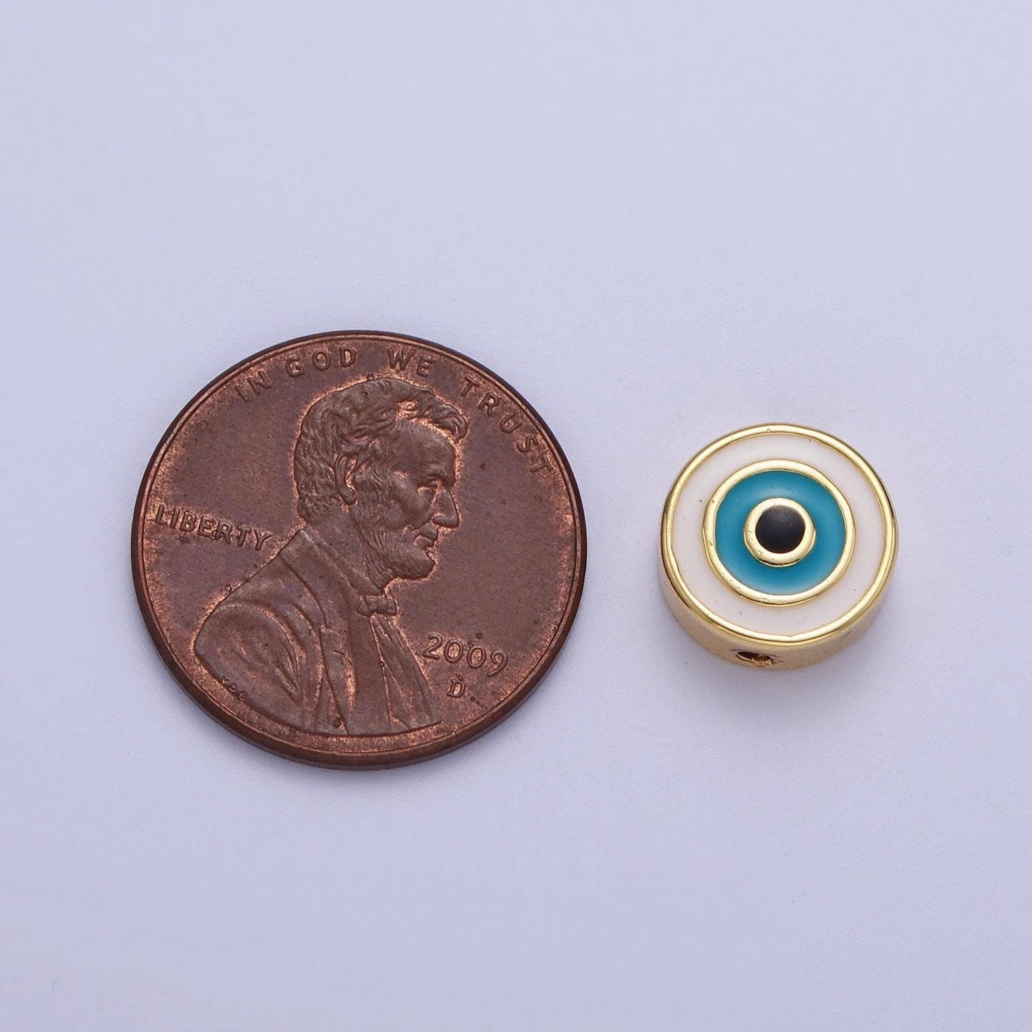 Gold enamel target evil eye bead spacer, 24k gold filled teal & dark blue eye of ra archery target bead spacer | b-937, b-938