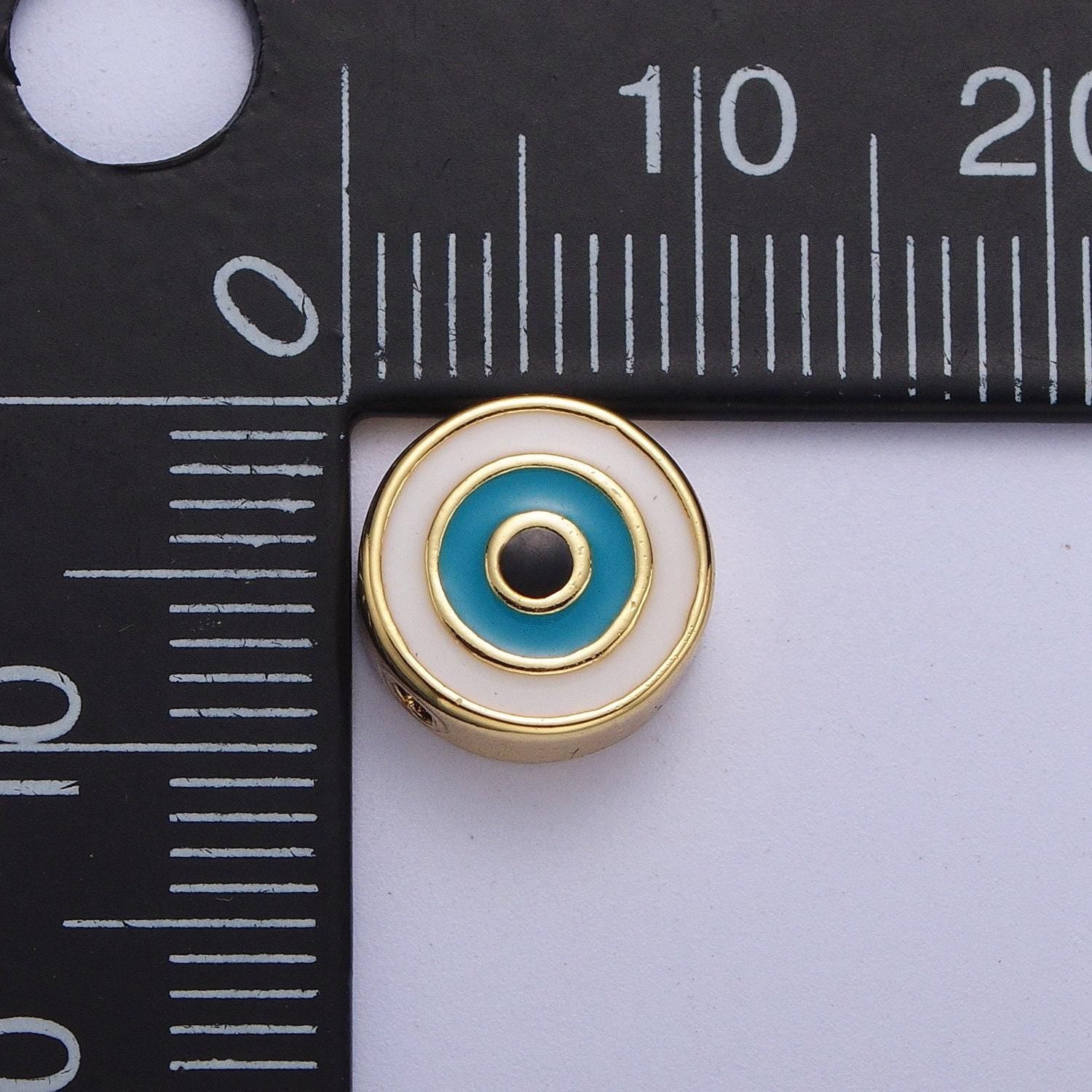 Gold enamel target evil eye bead spacer, 24k gold filled teal & dark blue eye of ra archery target bead spacer | b-937, b-938
