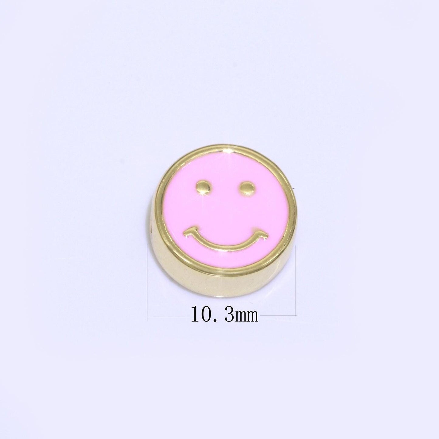 10mm enamel heart smile face bead, emoji bead, happy face, gold cute spacer bead, necklace and bracelet making, jewelry supply | b-609~b-610