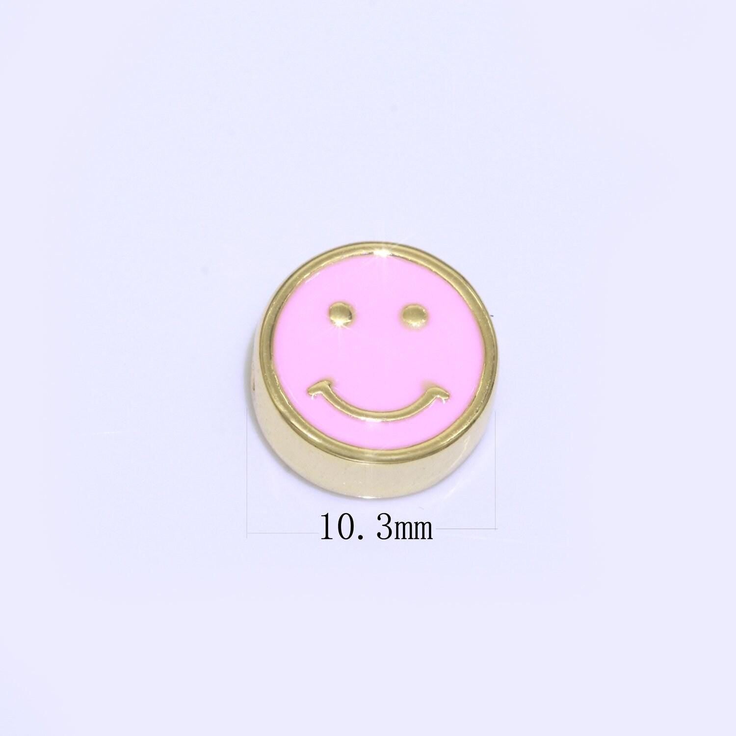 10mm enamel heart smile face bead, emoji bead, happy face, gold cute spacer bead, necklace and bracelet making, jewelry supply | b-609~b-610