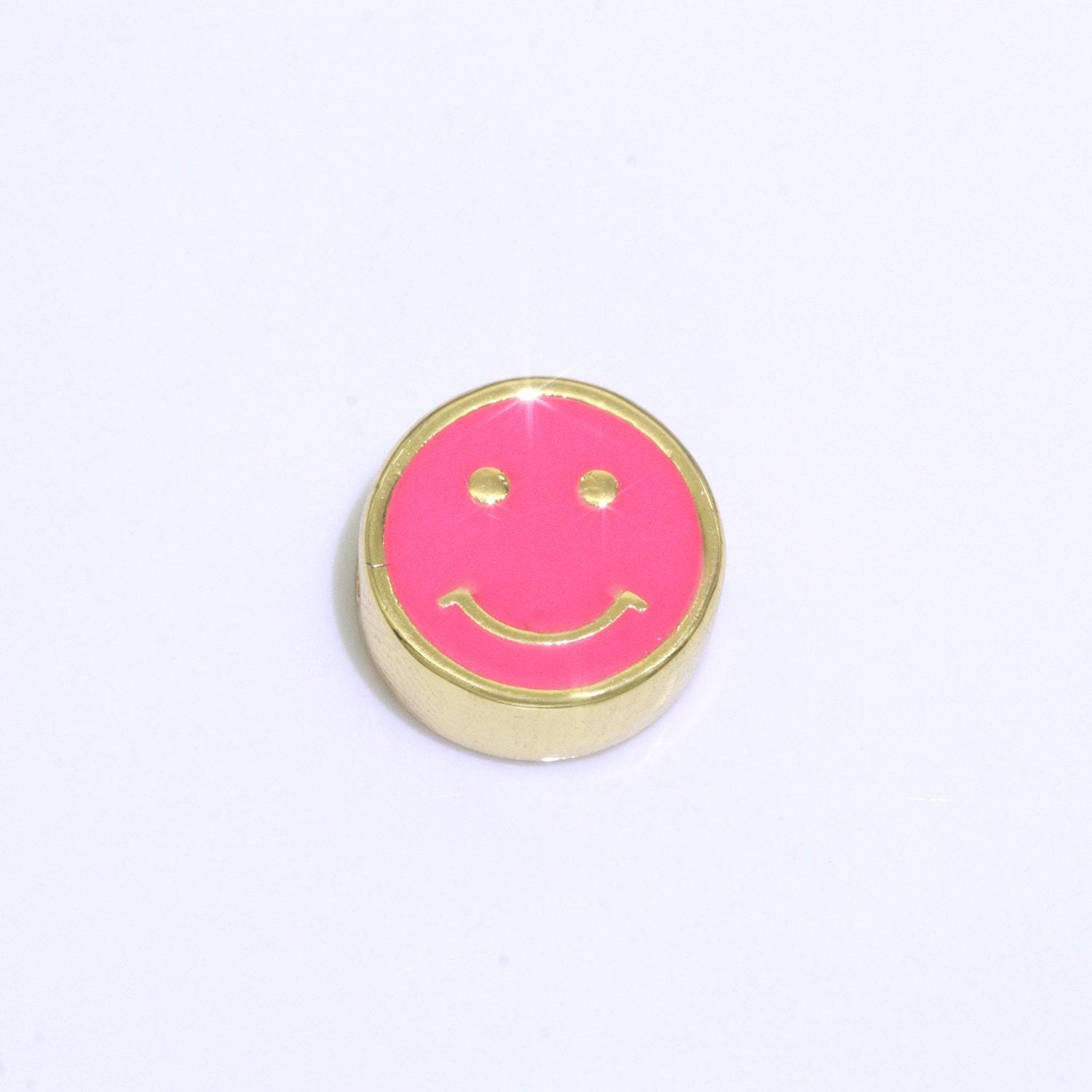 10mm enamel heart smile face bead, emoji bead, happy face, gold cute spacer bead, necklace and bracelet making, jewelry supply | b-609~b-610