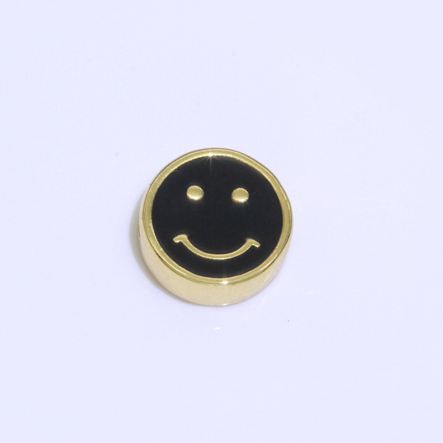 10mm enamel heart smile face bead, emoji bead, happy face, gold cute spacer bead, necklace and bracelet making, jewelry supply | b-609~b-610