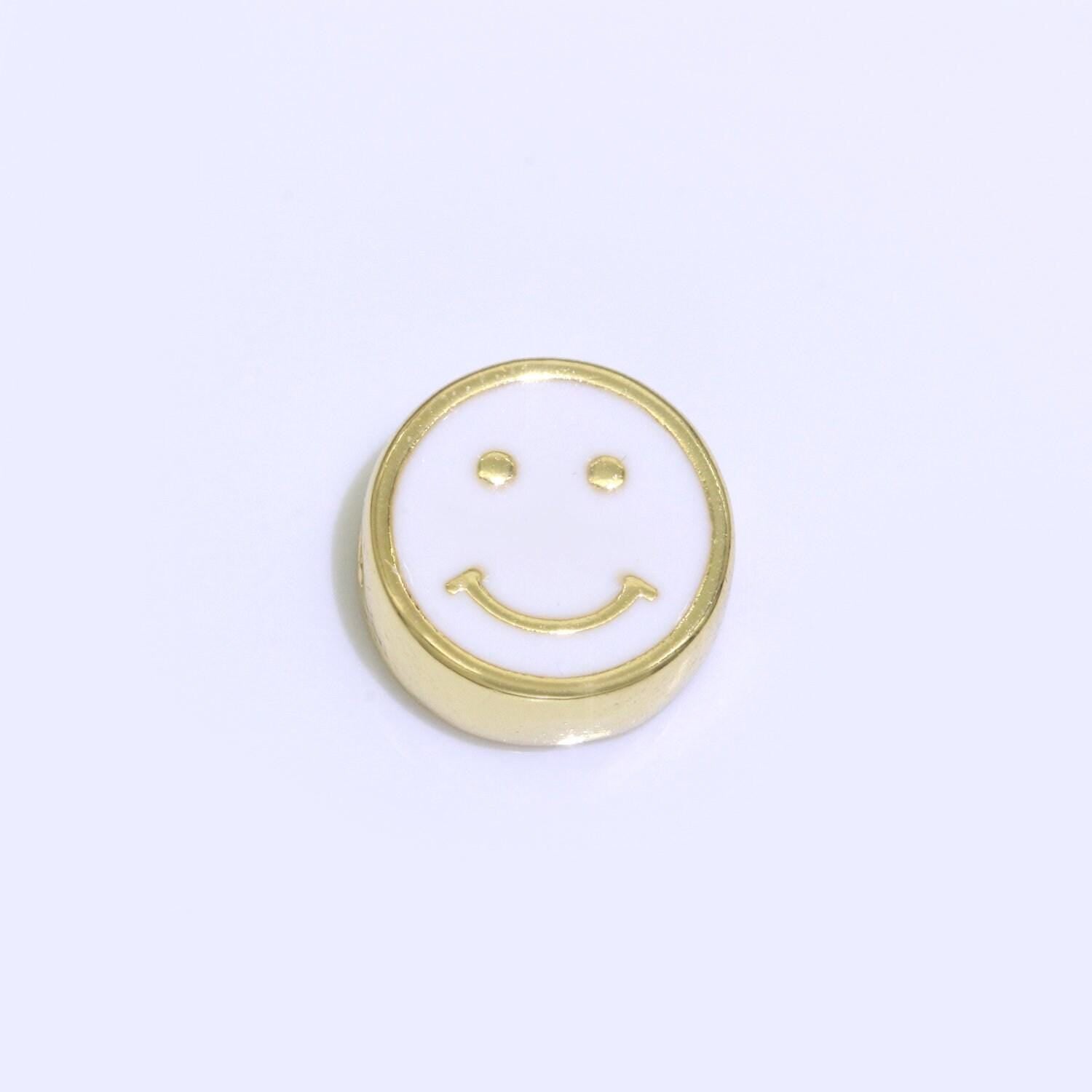 10mm enamel heart smile face bead, emoji bead, happy face, gold cute spacer bead, necklace and bracelet making, jewelry supply | b-609~b-610
