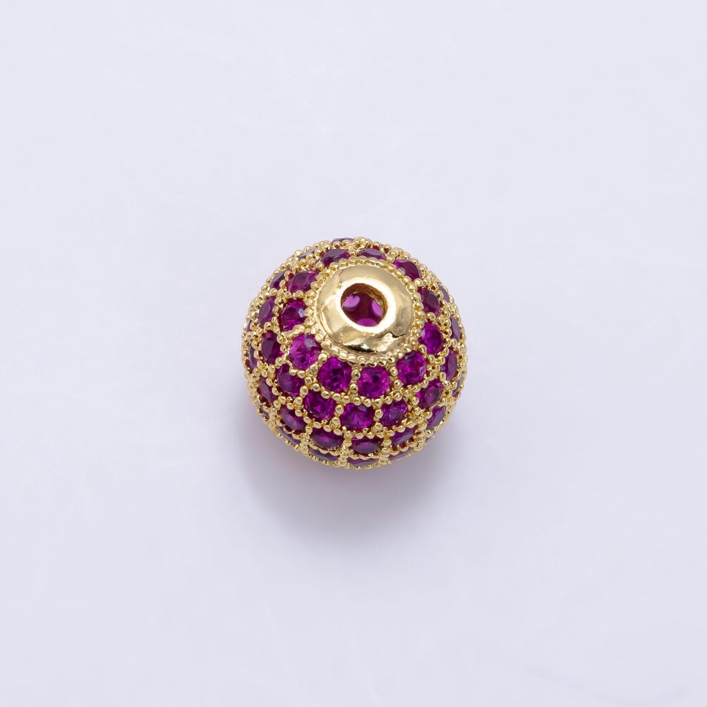 Fuchsia micro paved cz, 24k gold filled disco ball bead | b-592