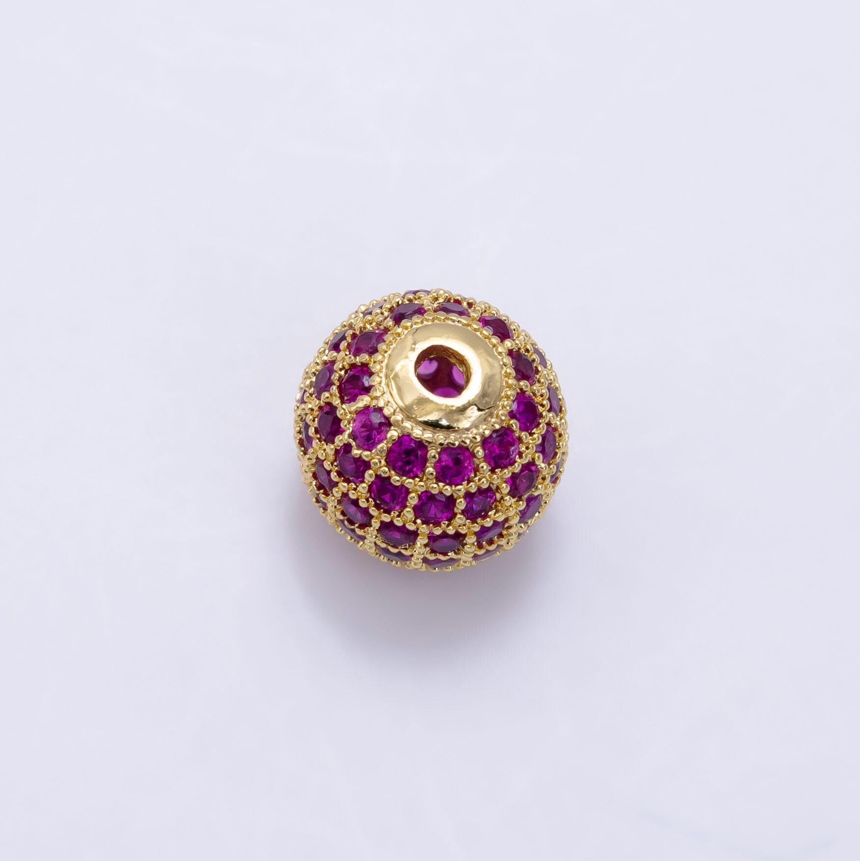 Fuchsia micro paved cz, 24k gold filled disco ball bead | b-592